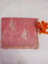 Elegant Pink Color Designer Jimmy Choo Saree with Golden Leaf Embroidery & Lace Border