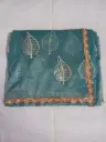  Elegant Blue Color Designer Jimmy chu Saree with Golden Leaf Embroidery & Lace Border