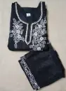 Black Embroidered Suit Set with White Floral Detailing-2 Piece Set-XXL