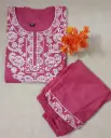 Pink Cotton Chikankari Style Embrioidery Kurta Set- 2 Piece Set- XXL