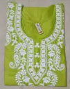 Green Cotton Kurti with White Thread Embroidery-XXL