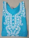 Navy Blue & White White Thread Embroidery Cotton Kurti - XXL 