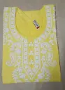 Lemon Yellow White Thread Embroidery Cotton Kurti - XXL