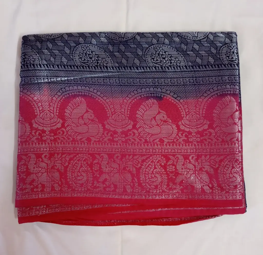 Royal Blue & Dark Pink Zari Border Fancy Pattu Saree