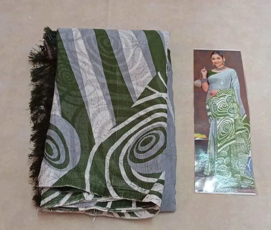 Green & Grey Light Weight Crushed Silk Saree