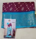 Teal Blue and Marron Fancy Desinger Saree