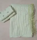 Pastel Green Striped Soft Silk Saree with Designer Tassel Border & Sequin Work Blouse