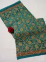 Teal Green Printed Cotton Saree With Golden Design