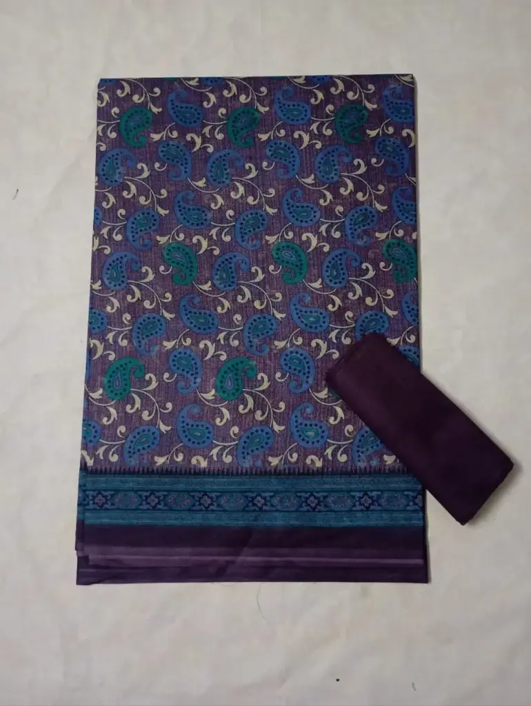 Printed Cotton Saree Blue Colour