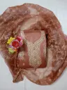 Elegant Rust Embroidered Organza Salwar Suit Dress Material with Dupatta for Women 