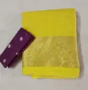 Lemon Yellow Fancy Pattu Saree With Contrast Blouse