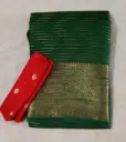 Dark Green Fancy Pattu Saree With Contrast Blouse