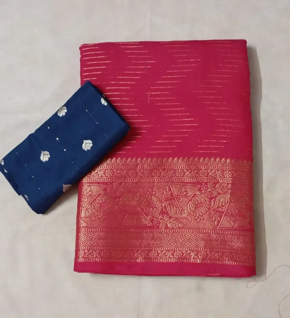 Radiant Pink Fancy Pattu Saree With Contrast Blouse