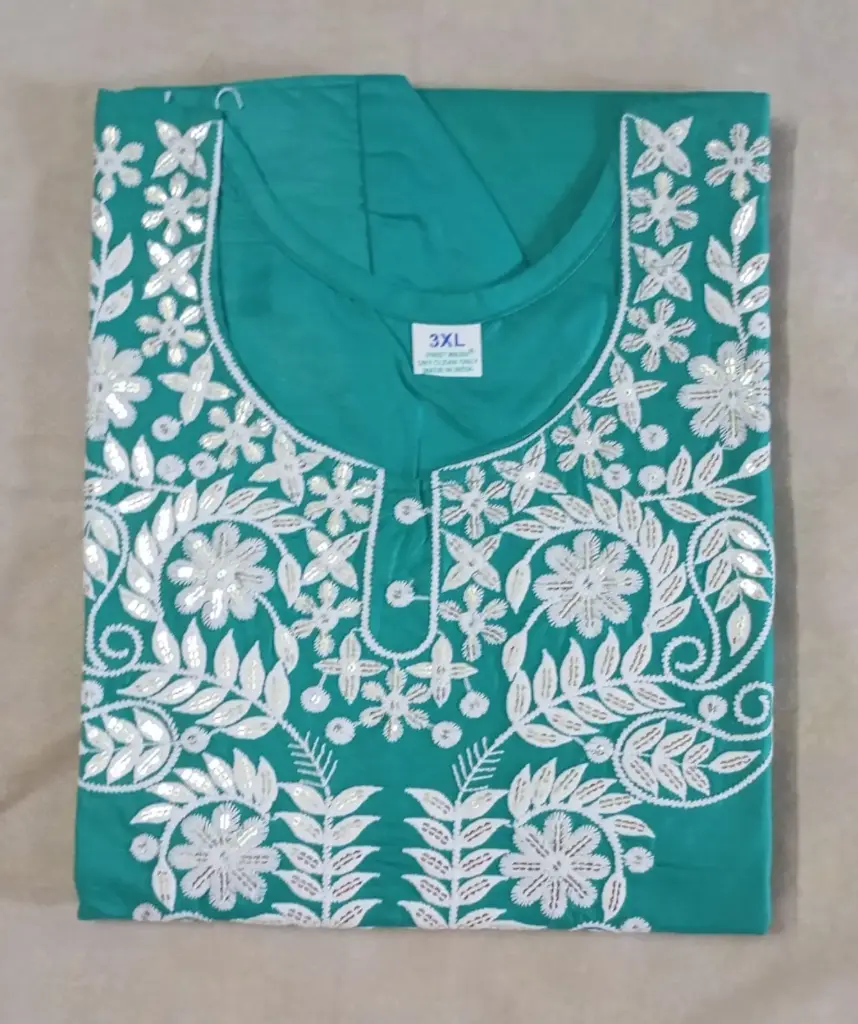 Sky Blue Cotton Kurti with White Embroidery