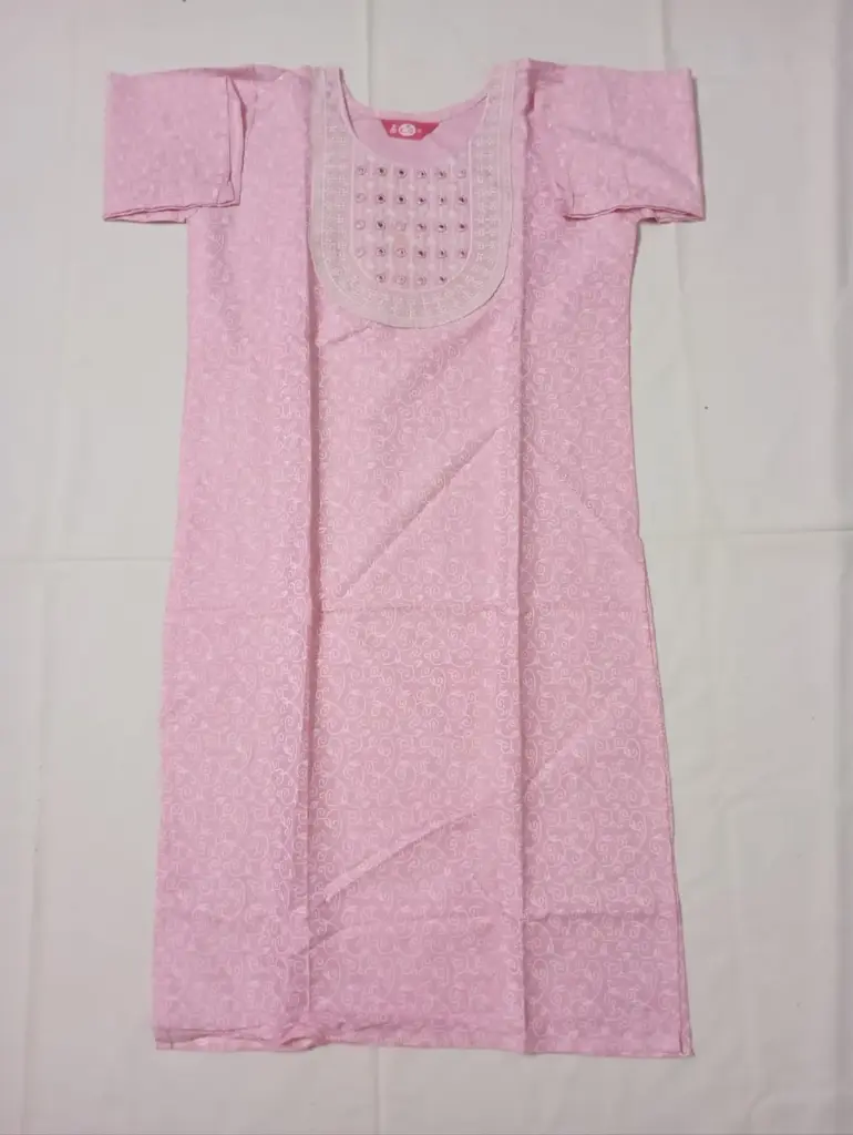 Soft Baby Pink Cotton Printed Kurti