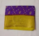 Purple Dola Silk Saree with Golden Zari Border and Floral Butta Work 