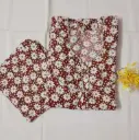 Brown & White Floral Printed Cotton Nighty With Long Sleeves And Dupatta