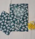Green & White Floral Printed Cotton Nighty With Long Sleeves And Dupatta
