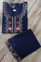 Navy Blue Embroidered Floral Thread Work Cotton Salwar Suit Set
