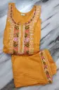 Yellow Embroidered Floral Thread Work Cotton Salwar Suit Set
