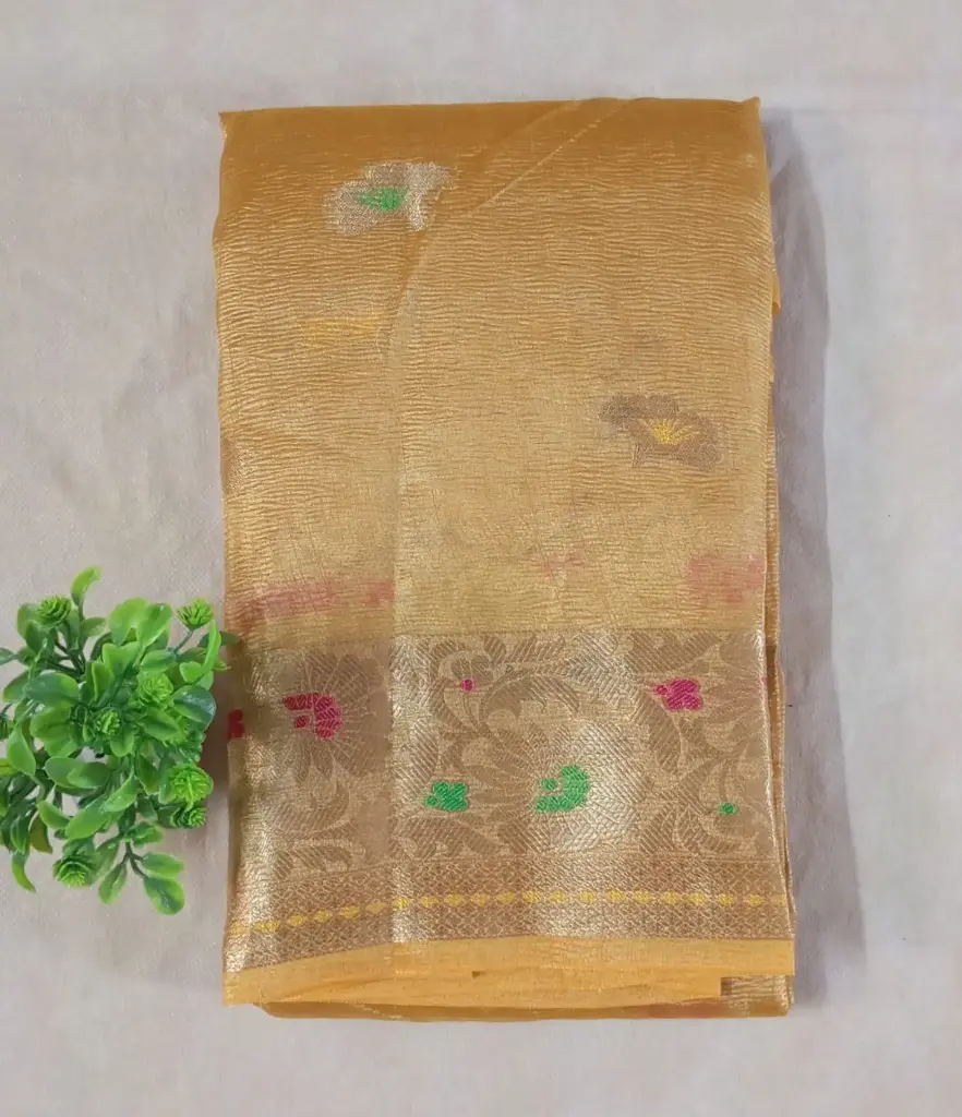 Yellow Color Crushed Tissue Saree