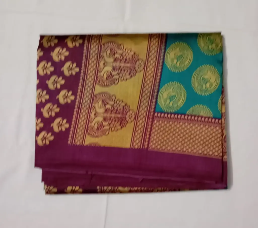 Maroon & Blue Korean Silk Saree with Zari Border