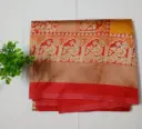 Red & Yellow Korean Silk Saree with Zari Border