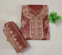 Rusty Brown Embroidered Georgette Salwar Suit with Intricate Neck and Sleeve Work