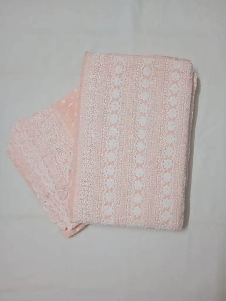 Soft Orange Cotton Chikankari Dress Material