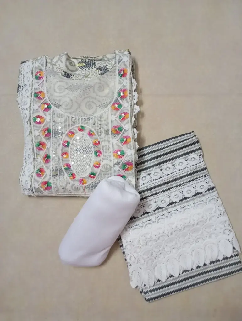 Light Grey Salwar Suit Set With Lace Border