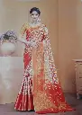 Radiant Red and Gold Designer Saree with Exquisite Zari Work