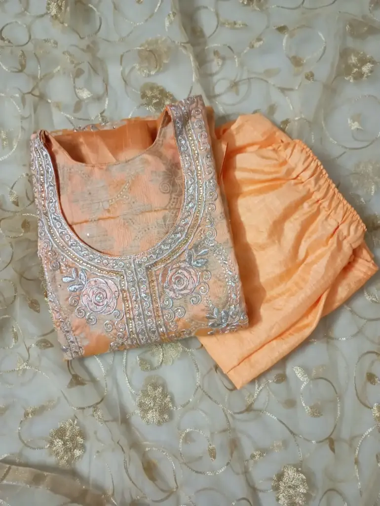 Elegant Orange Embroidered Salwar Suit with Net Dupatta
