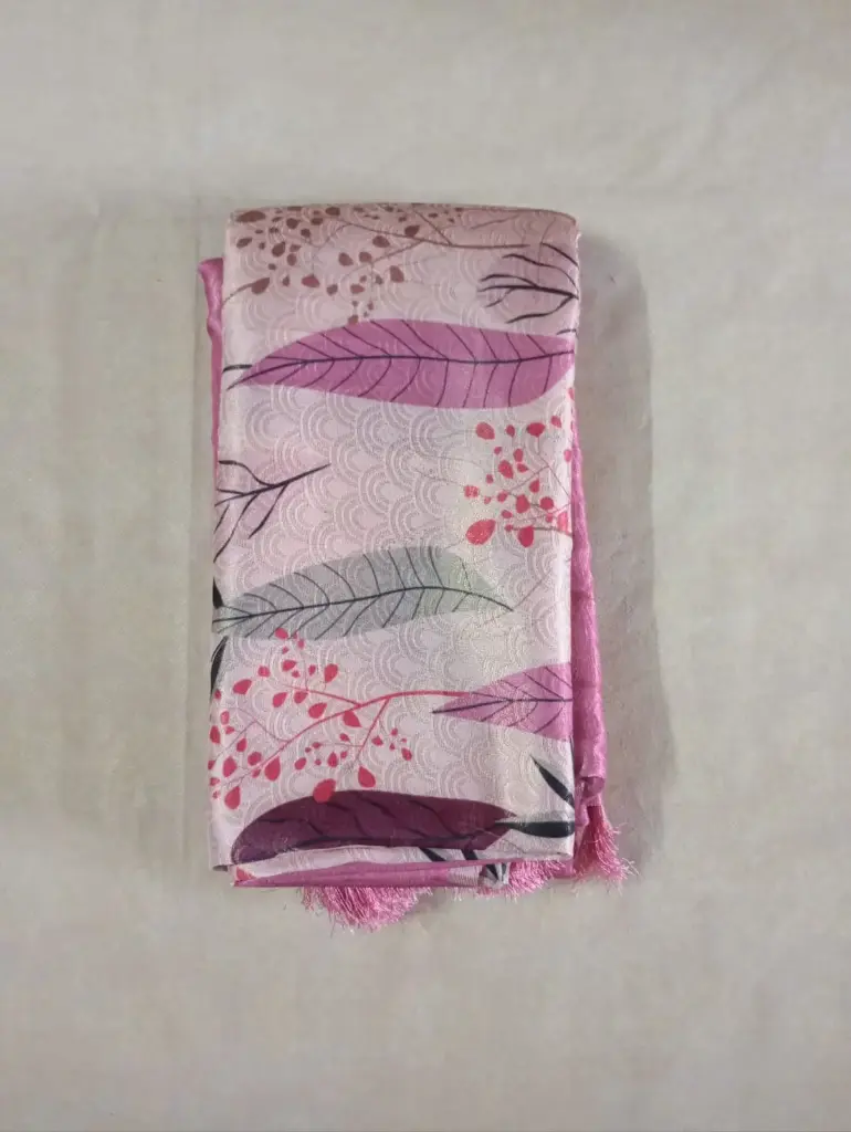 Blush Pink Leaf Printed Fancy Pattu Saree 