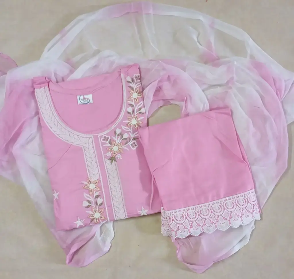 Floral Embroidered Cotton Pink Salwar Suite Set-XXL