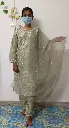 Sage Green Embroidered Organza Salwar Suit with Dupatta - XL Size