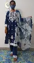 Cotton Navy Blue Embroidered Salwar Suit Set with Tie-Dye Dupatta - XXL size