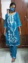 Teal Blue Floral Embroidered Cotton Kurta Set -  2 Piece Set - XXL Size