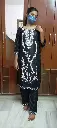 Black Floral Embroidered Cotton Kurta Set - 2 Piece Set - XXL Size