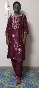 Maroon Floral Embroidery Cotton Kurta Set - 2 Piece Set - XXL Size