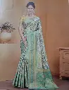 Elegant Green Designer Silk Saree with Floral Golden Zari Work