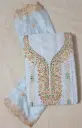 Graceful Sky Blue Embroidered Jam Cotton Dress Material with Golden Zari and Stone Work
