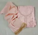 Elegant Peach Embroidered Crepe Silk Dress Material