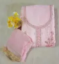 Elegant Light Pink Embroidered Crepe Silk Dress Material