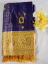 Royal Blue & Gold Fancy Pattu Saree With Floral Design