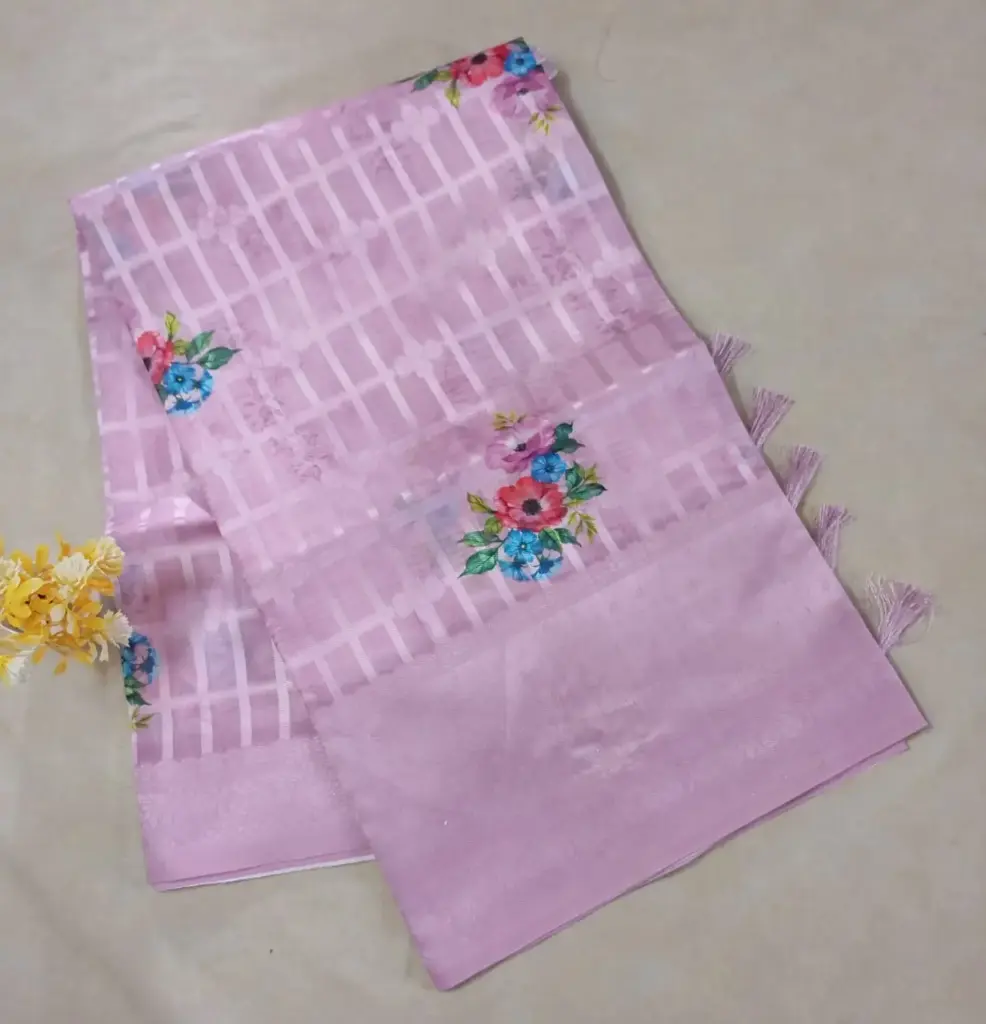  Light Pink Lucknovi Silk Fancy Desinger Saree with Floral Embroidery & Jacquard Pallu
