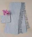 Grey Striped Soft Silk Saree with Designer Tassel Border & Sequin Work Blouse – Party & Festive Wear