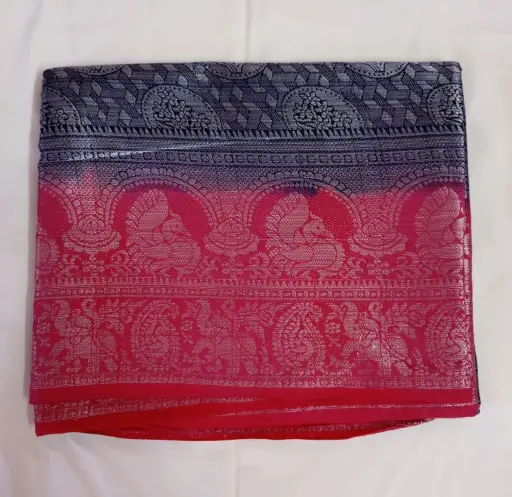 Royal Blue & Dark Pink Zari Border Fancy Pattu Saree