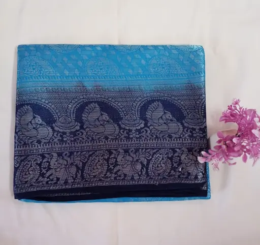 Light Blue & Royal Blue Zari Border Fancy Pattu Saree