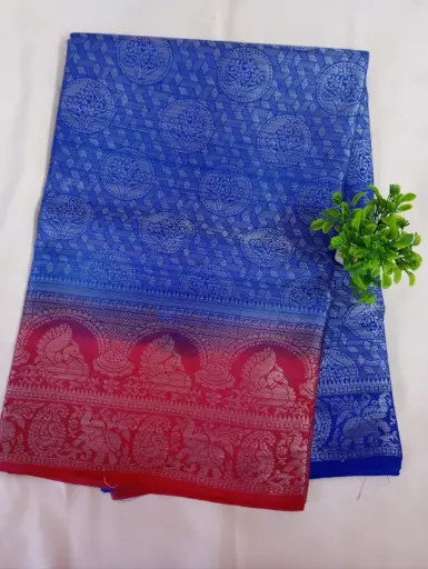 Light Blue & Pink Zari Border Fancy Pattu Saree