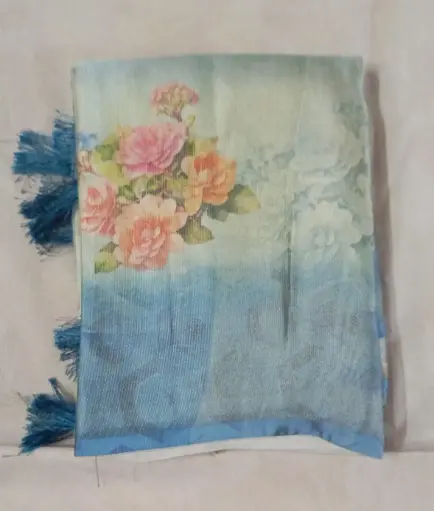 Floral Digital Printed Sky Blue Kota Saree